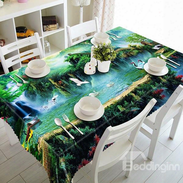 Fairyland Scenery And Red-crowned Crane Pattern 3d Tablecloth