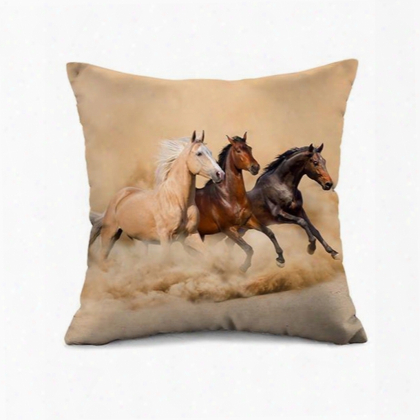 Fancy Three Running Horses Print Throw Pillow Case