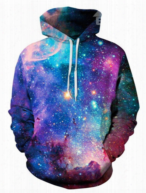 Fashion Long Sleeve Galaxy Colorful Front Pocket Pattern 3d Painted Hoodie