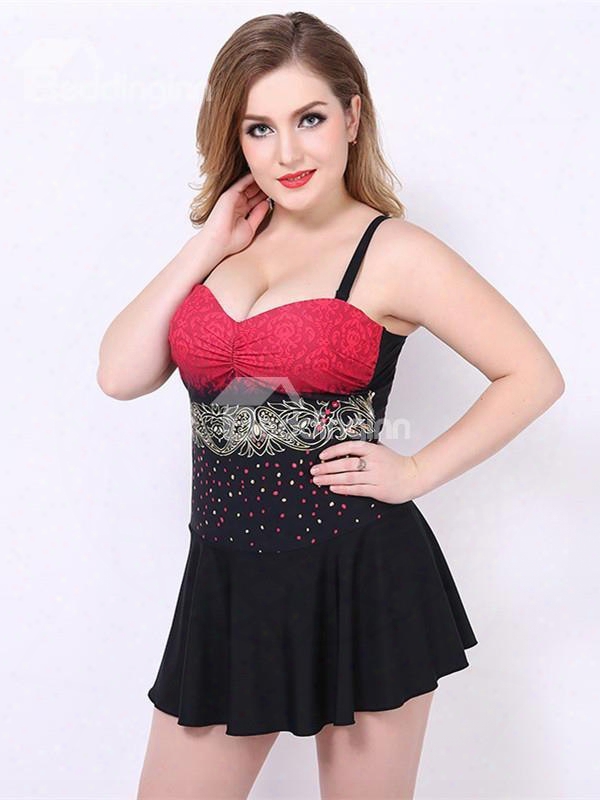 Female Vintage Style V-neck Sexy Swimwear With Falsies And Free Wire Top-up Tankini