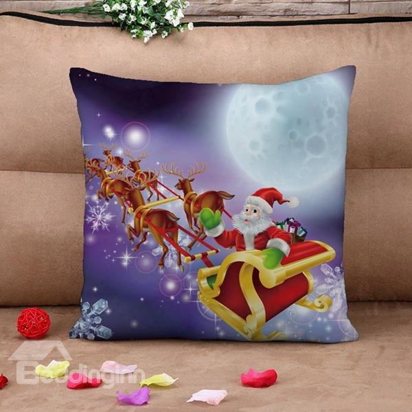 Festal Santa And Sleigh Print Throw Pillow Case