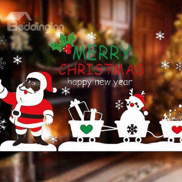 Festival Christmas Decoration Santa Claus Pull Vehicle Pattern Wall Sticker