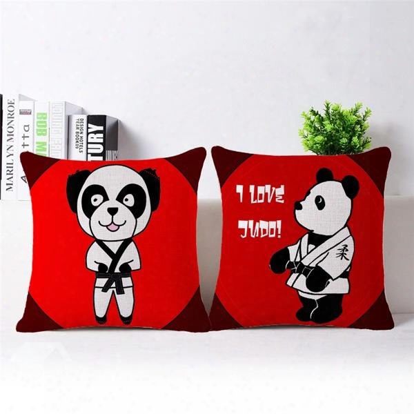 Funny Panda Print Red Square Throw Pillow Case