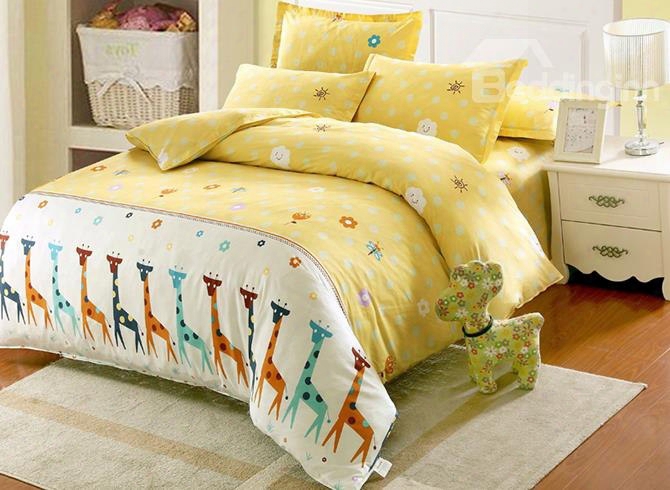 Giraffe And Smll Flower Pattern Cotton Cute Style 4-piece Duvet Covers/bedding Sets