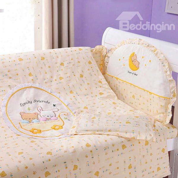 Golden Dreamland Cute Bear Print 10-piece Crib Bedding Sets