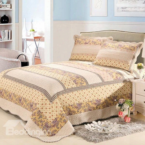 Graceful Flowers Design Muted Beige 3-piece Cotton Bed In A Bag