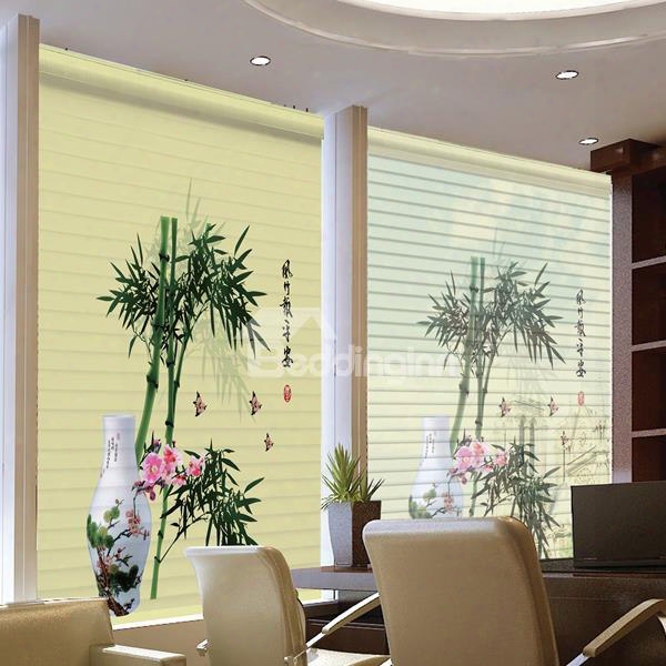 Green Bamboo And Flowers In Vase Printing 3d Shangri-la Blinds & Roller Shades