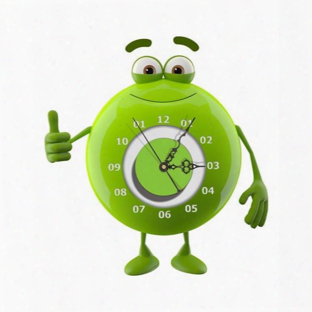 Green Cute Frog Shape Needle And Digital Sticker Wall Clock