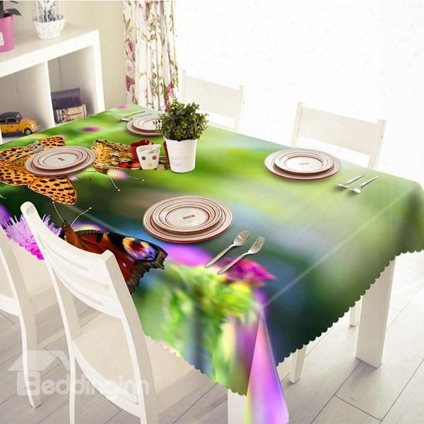 Green Flower And Butterfly Pa Ttern 3d Tablecloth