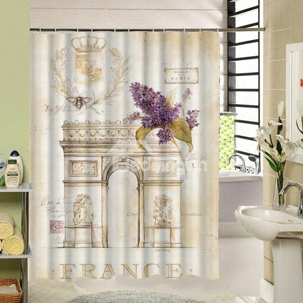 Hand  Painted Paris Arch Of Triumph Printing 3d Shower Curtain