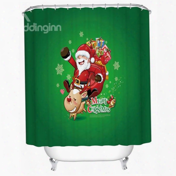 Happy Funny Santa Clause And Deer Christmas Theme 3d Shower Curtain