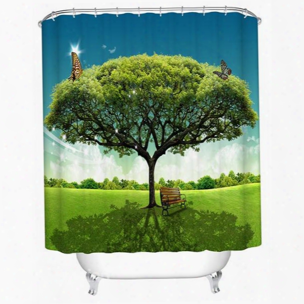 Huge Green Tree Print 3d Bathroom Shower Curtain