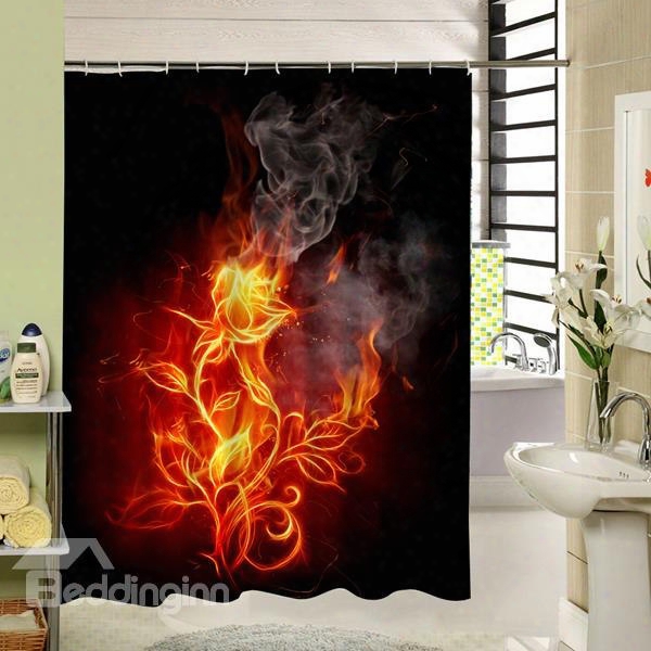 Interesting Fire Rose Printing 3d Bathroom Shower Curtain