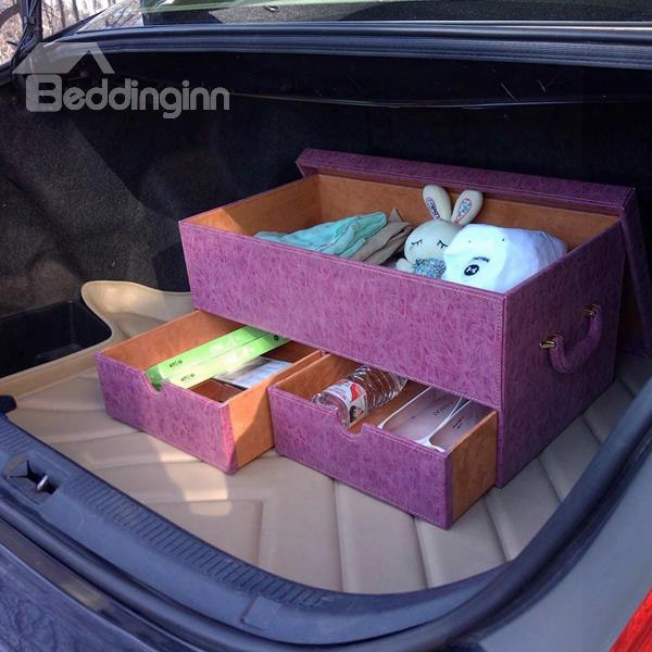 Lovely Design Style With Three Drawer High Capacity Leather Trunk Organizer