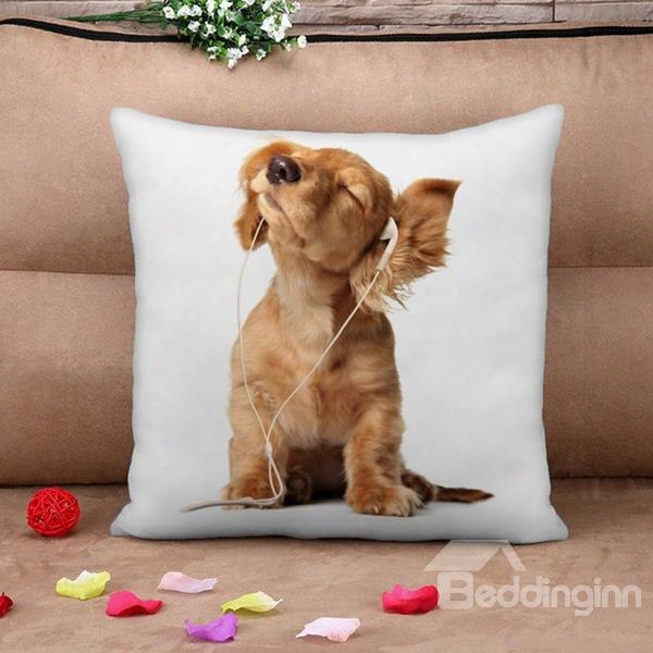 Lovely Dog Listening To Music Print Throw Pillow Case