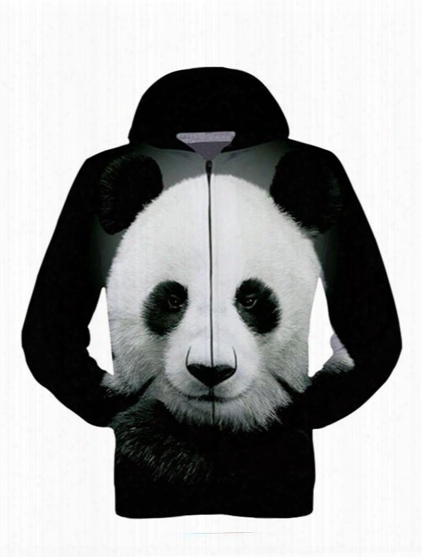 Lovely Long Sleeve 3d Painted Panda Pattern Zipper Hoodie For Men