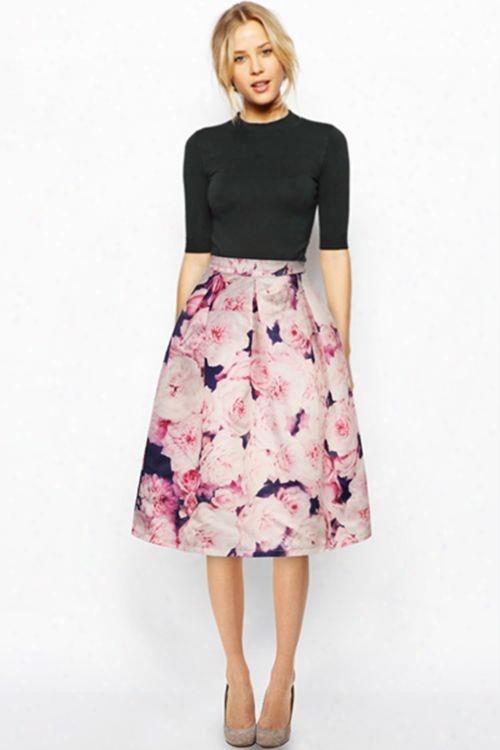 Lovely Pink Roses Pattern 3d Painted Midi Skirt