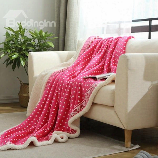 Lovely Polka Dot Print Flannel And Imitated Cashmere Blanket