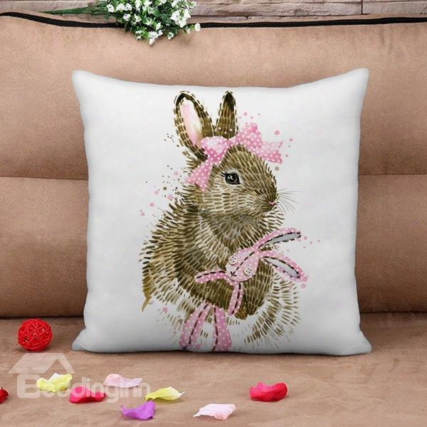 Lovely Rabbit Print Square Throw Pillow Case