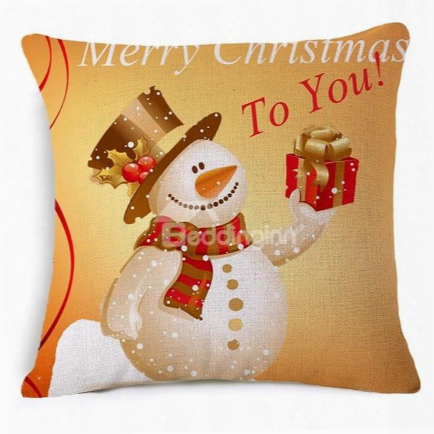 Lovely Snowman And Gift Print Throw Pillowcase