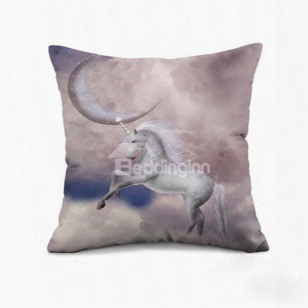 Magic Night Moon Beautiful White Unicorn Print Throw Pillow Case