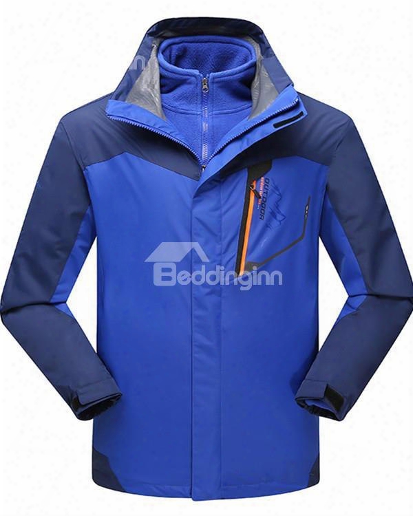 Male Color Block Outdoor 3 In 1 Windproof And Waterproof Fleece Lining Jacket