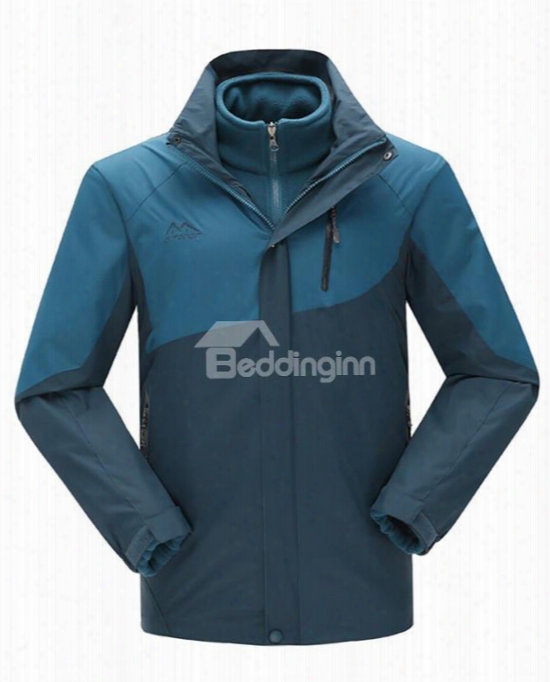 Male Contrast  Color Outdoor Windproof And Waterproof 3 In 1 Front Zipper Warm Jacket