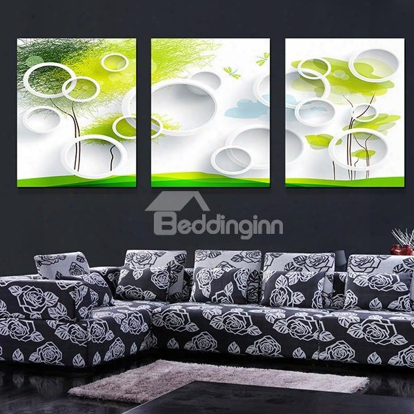 Modern Abstract Bubbles And Trees 3-panel Canvas Wall Art Prints