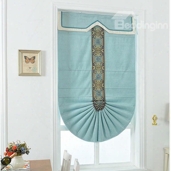 Modern Concise Mediterranean Style Blue Chenille Roman Shades