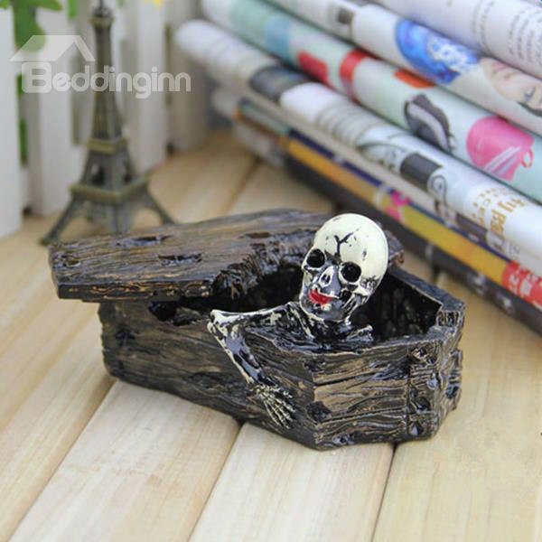 Modern Design Resin Skull In Coffin Shape Ashtray Halloween Desktop Decoration