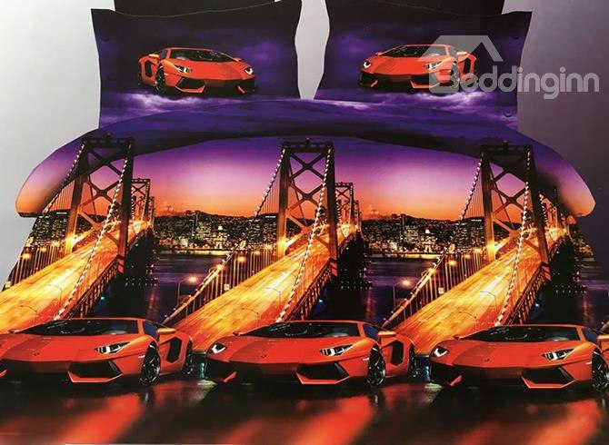 Modern Luxury Cars Print 4-piece Polyester Duvet Cover