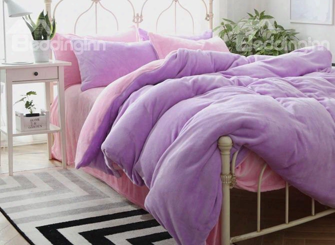 Modern Style Light Purple And Pink Flannel 4-piece Duvet Cover Sets