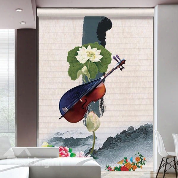 Musical Instrument And Water Lily Printing Polyester Shangri-la Blind & Roller Shades