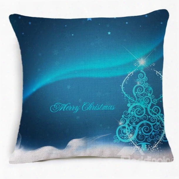 Mysterious Blue Christmas Tree Print Throw Pillowcase