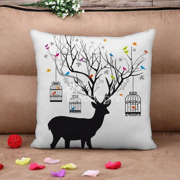 Personalized Deer And Birdcage Print Throw Pillow Case