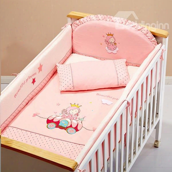 Pink Beautiful Princess 100% Cotton Crib Bedding Set