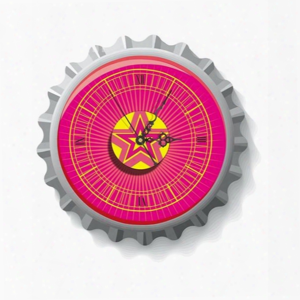 Pink Creative Bottle Cap Shape Needle And Digital Sticker Wall Clock