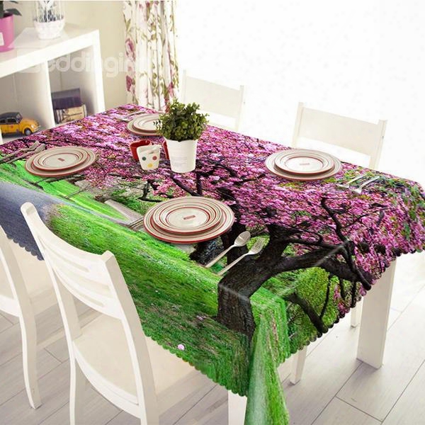 Pink Polyester Sarawak And Lawn Pattern 3d Tablecloth