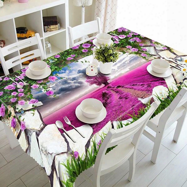 Pink Stone Hole And Flower Field Pattern 3d Tablecloth