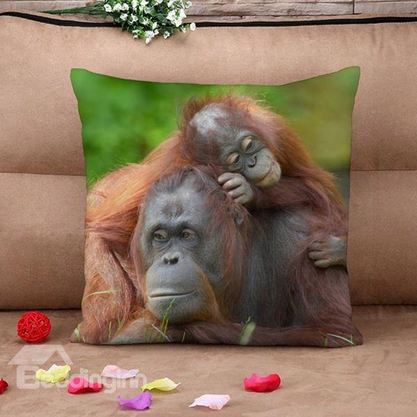 Popular Mother And Baby Monkey Print Throw Pillow Case