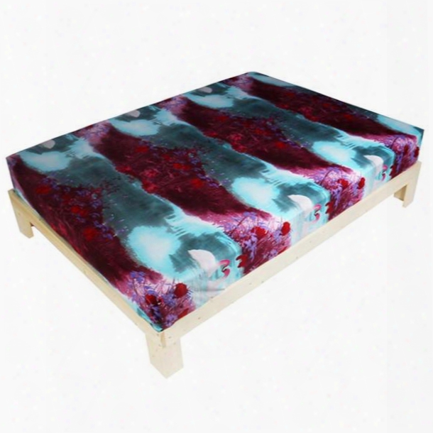 Popular White Swan With Flower Print 3d Fitted Sheet