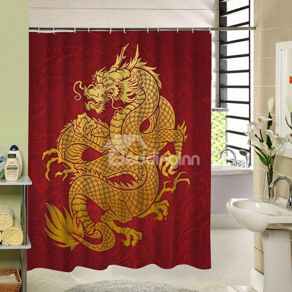 Powerful Golden Dragon Printing Bathroom Waterproof Shower Curtain