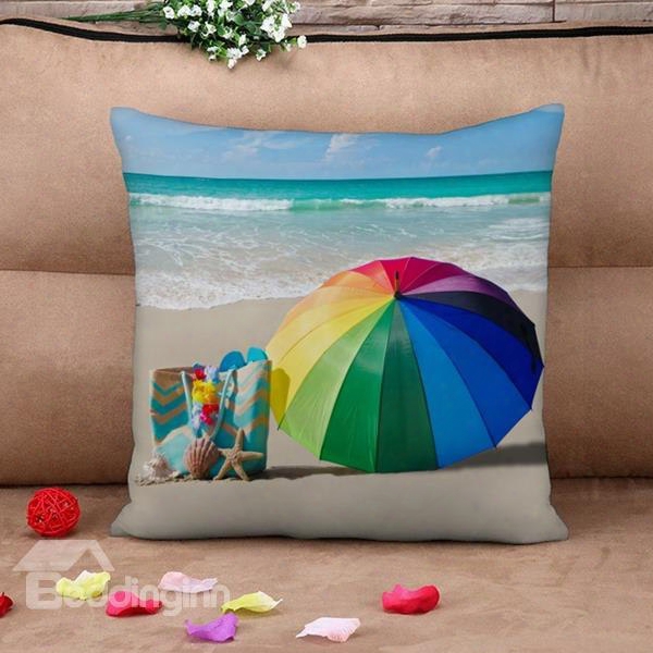 Rainbow Colored Umbrella Print Throw Pillow Case
