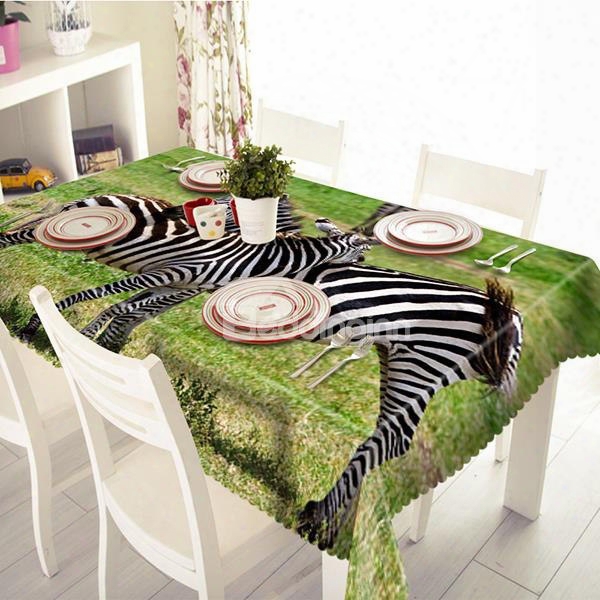 Rectangle Polyester Two Cute Zebras Pattern 3d Tablecloth