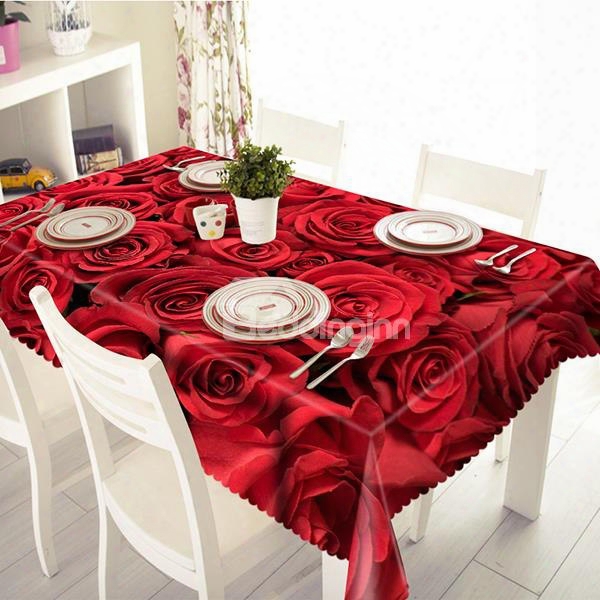 Red Romantic Roses Pattern 3d Tablecloth