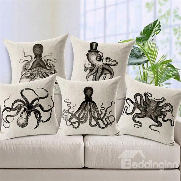 Retro Simple Sketch Octopus Print Throw Pillow Case