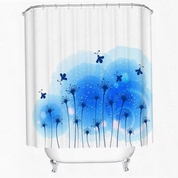 Romantic Blue Flowers Print Bathorom Shower Curtain