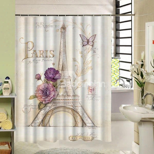 Romantic Hand Painted?eiffel Tower 3d Waterproof Polyester Shower Curtain