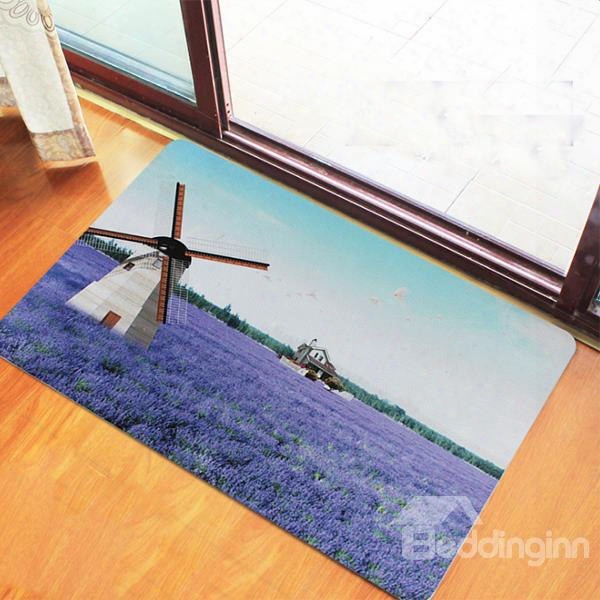 Romantic Lavender Field Printing 3d Skid Resistance Bath Rug