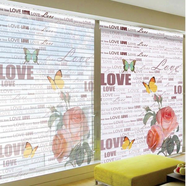 Romantic Love With Pink Rose Printing Polyester Shangri-la Blind & Roller Shades